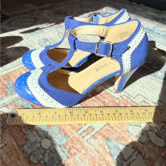 Chase + Chloe Royal Blue and White T-Strap Heels size 6 - Picture 6 of 7